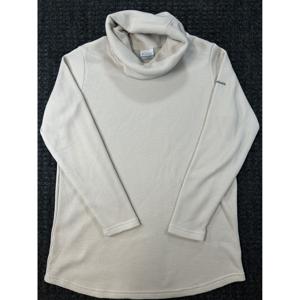 Columbia Women Cream Waffle Knit Cowl‎ Neck Sweater Long Sleeve Outdoor Pullover